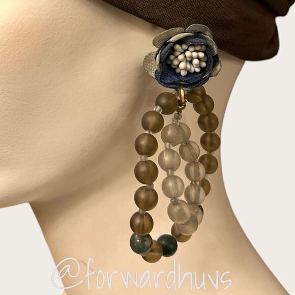 Boho Beaded Triple Loop Earrings with Flowers - Picture 1 of 6
